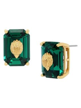 KURT GEIGER London Emerald Cut Crystal Eagle Head Stud Earrings NWT Green